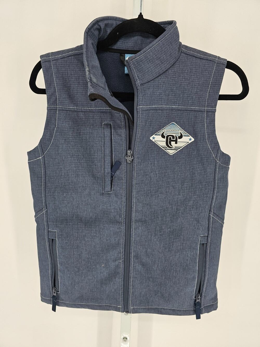 Cowboy Hardware youth boy's Sz L blue polyester shell vest Western Zip Up